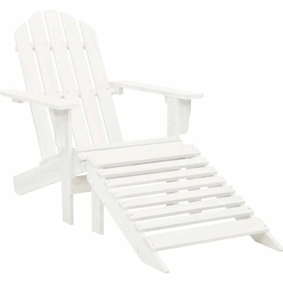 vidaXL Tuinstoel Adirondack met voetenbank tafel massief vurenhout wit