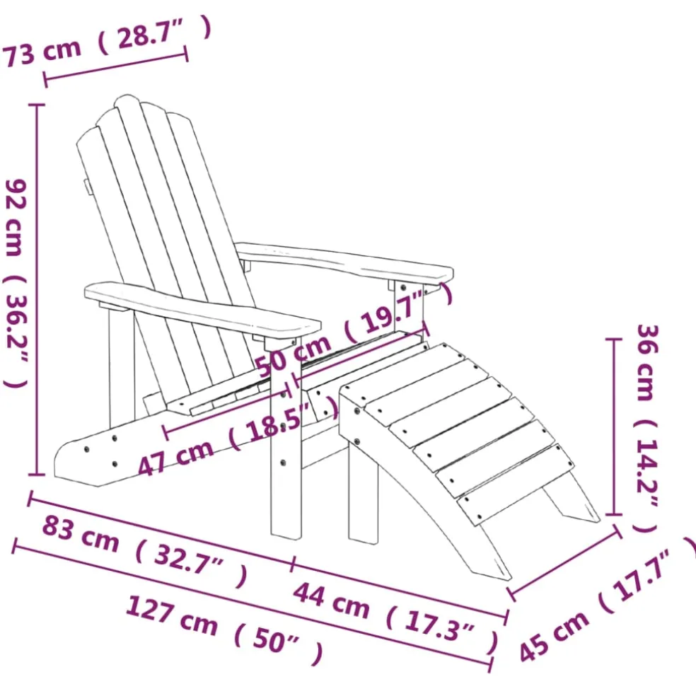 vidaXL Tuinstoelen Adirondack met voetenbank en tafel HDPE wit