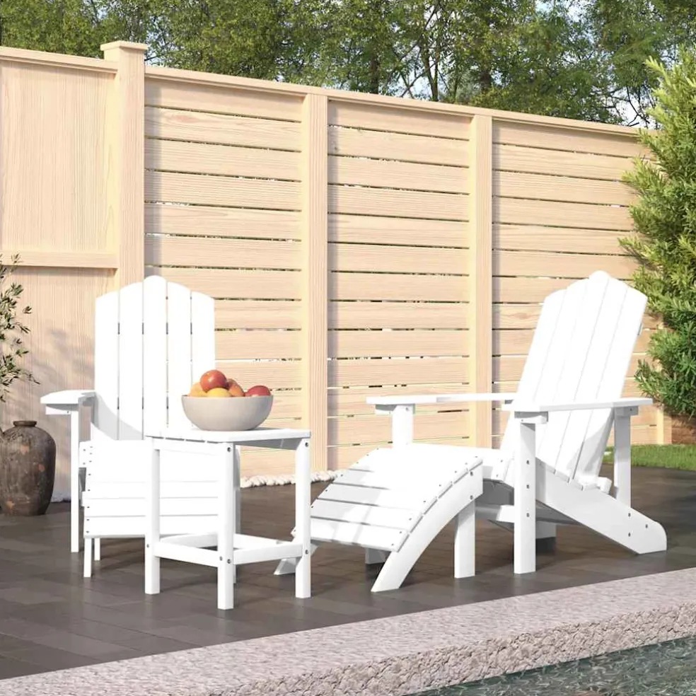 vidaXL Tuinstoelen Adirondack met voetenbank en tafel HDPE wit