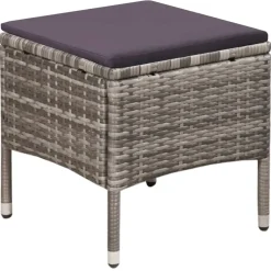 vidaXL Tuinstoel en kruk met kussens poly rattan grijs