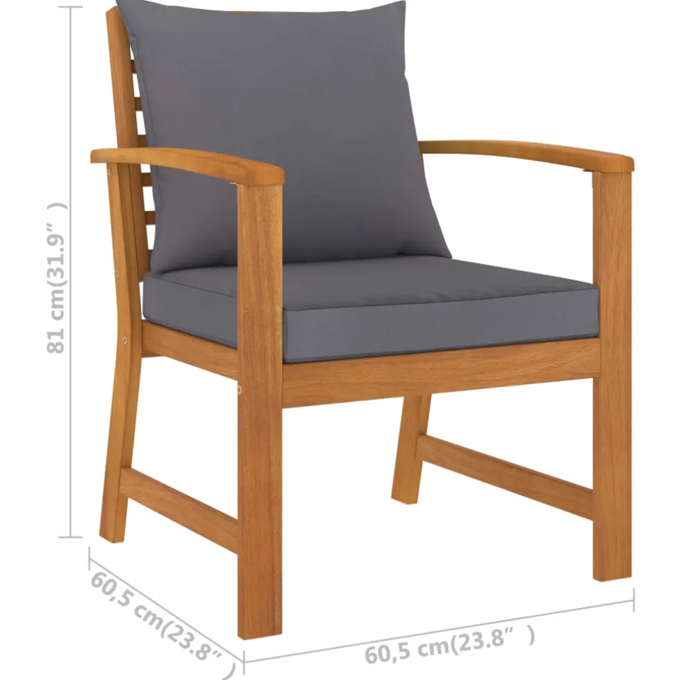 vidaXL Tuinstoelen 2 st met donkergrijs kussen massief acaciahout