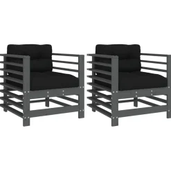 vidaXL Tuinstoelen 2 st met kussens massief grenenhout grijs