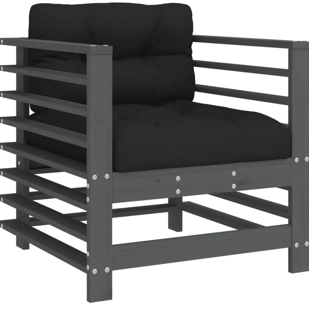 vidaXL Tuinstoelen 2 st met kussens massief grenenhout grijs