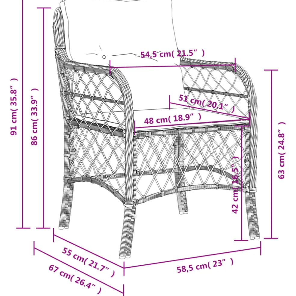 vidaXL Tuinstoelen 2 st met kussens poly rattan zwart