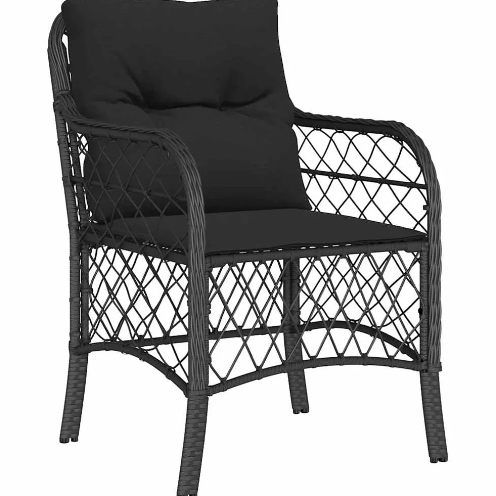 vidaXL Tuinstoelen 2 st met kussens poly rattan zwart