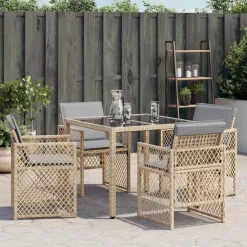 vidaXL Tuinstoelen 4 st met kussens poly rattan gemengd beige