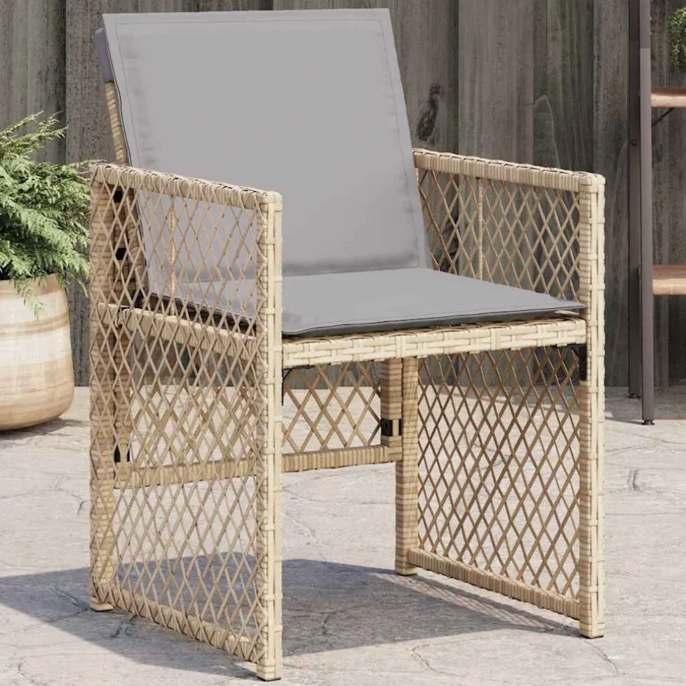 vidaXL Tuinstoelen 4 st met kussens poly rattan gemengd beige