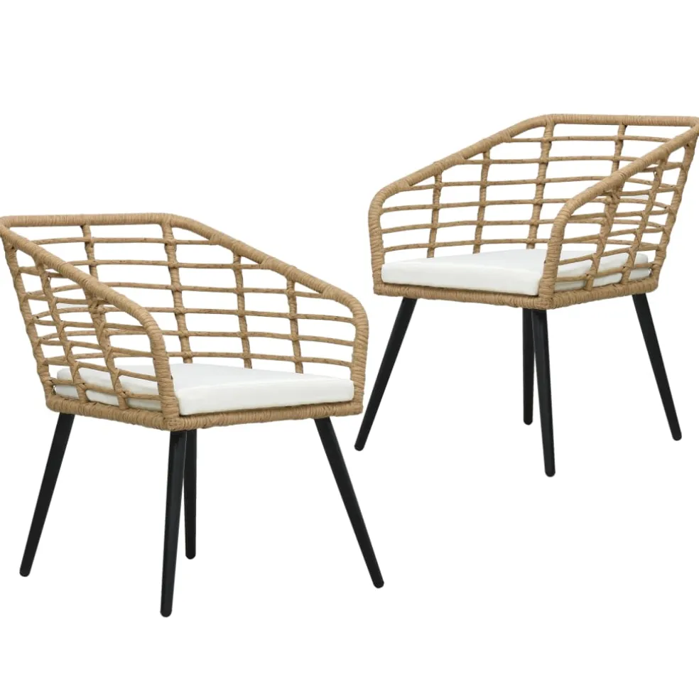 vidaXL Tuinstoelen 2 st met kussens poly rattan eikenkleurig