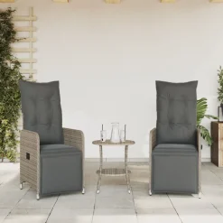 vidaXL Tuinstoelen 2 st verstelbaar met tafel poly rattan grijs