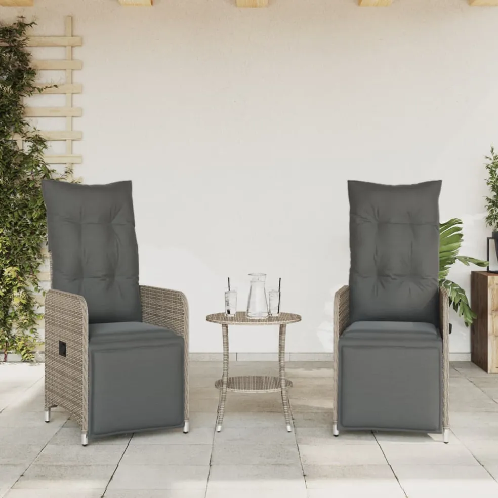 vidaXL Tuinstoelen 2 st verstelbaar met tafel poly rattan grijs