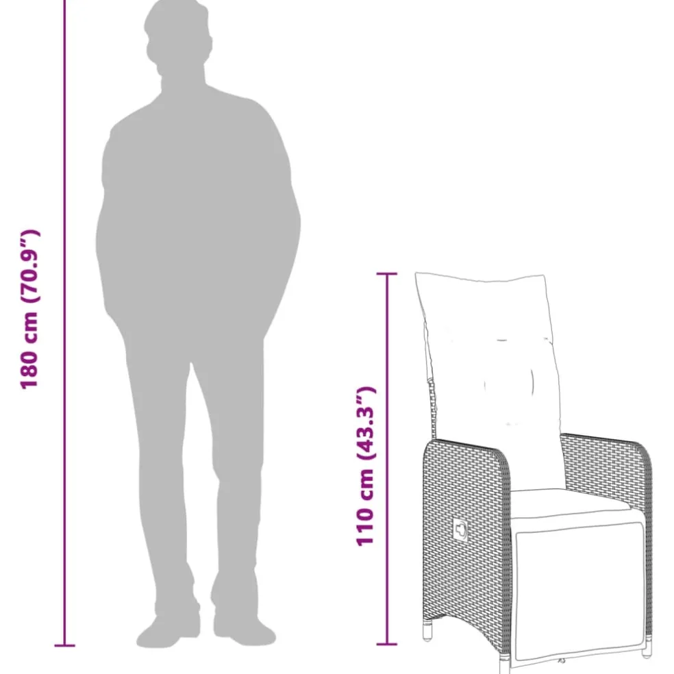 vidaXL Tuinstoelen 2 st verstelbaar met tafel poly rattan grijs