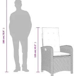 vidaXL Tuinstoelen 2 st verstelbaar met kussens poly rattan grijs