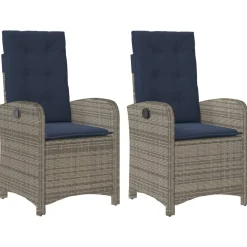 vidaXL Tuinstoelen 2 st verstelbaar met kussens poly rattan grijs