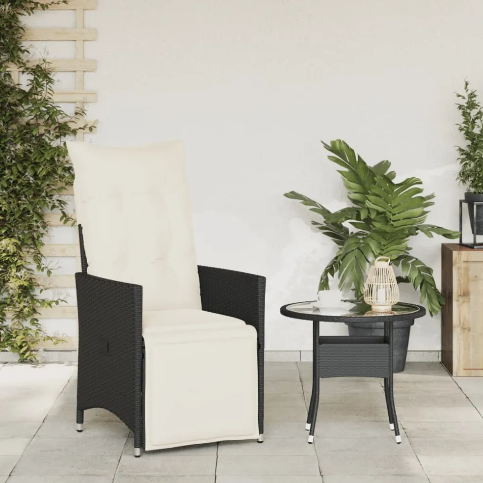 vidaXL Tuinstoel verstelbaar met kussens poly rattan zwart