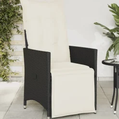 vidaXL Tuinstoel verstelbaar met kussens poly rattan zwart
