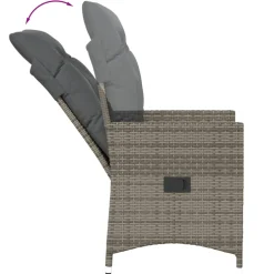 vidaXL Tuinstoel verstelbaar met kussens poly rattan grijs