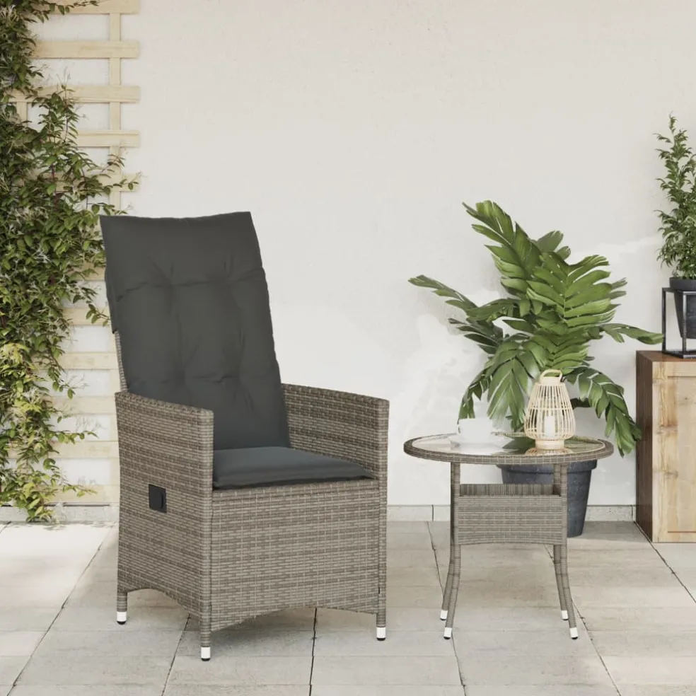 vidaXL Tuinstoel verstelbaar met kussens poly rattan grijs