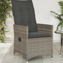 vidaXL Tuinstoel verstelbaar met kussens poly rattan grijs