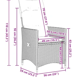 vidaXL Tuinstoel verstelbaar met kussens poly rattan grijs