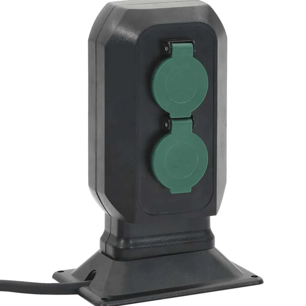vidaXL Tuinstopcontact en grondpin 2-wegs 15,5x11x24 cm zwart en groen