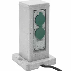 vidaXL Tuinstopcontact grondpin 4-wegs steen-look 16x16x29,5 cm grijs