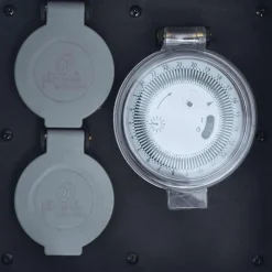 vidaXL Tuinstopcontact 2 ingangen met timer polyresin grijs