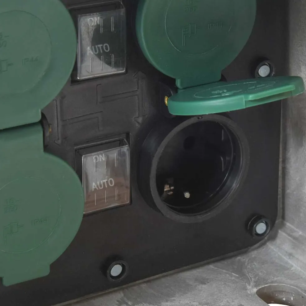 vidaXL Tuinstopcontact met grondpin lichtsensor 4-wegs steenlook grijs