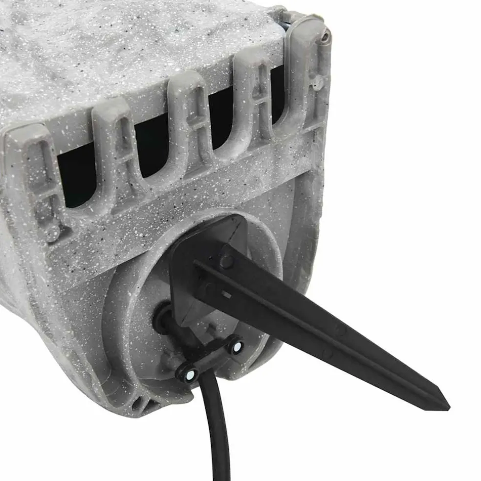 vidaXL Tuinstopcontact met grondpin lichtsensor 4-wegs steenlook grijs