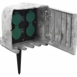 vidaXL Tuinstopcontact met grondpin lichtsensor 4-wegs steenlook grijs