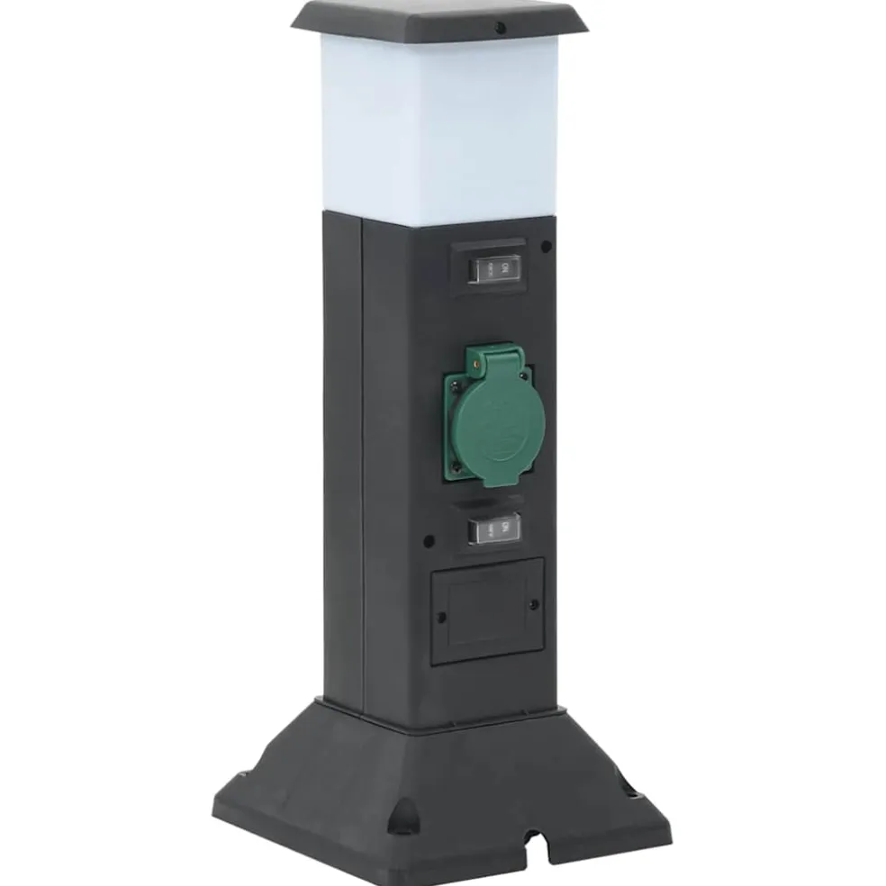 vidaXL Tuinstopcontact met lamp en grondpin 2-wegs 16x16x39,5 cm