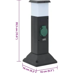 vidaXL Tuinstopcontact met lamp en grondpin 2-wegs 16x16x39,5 cm