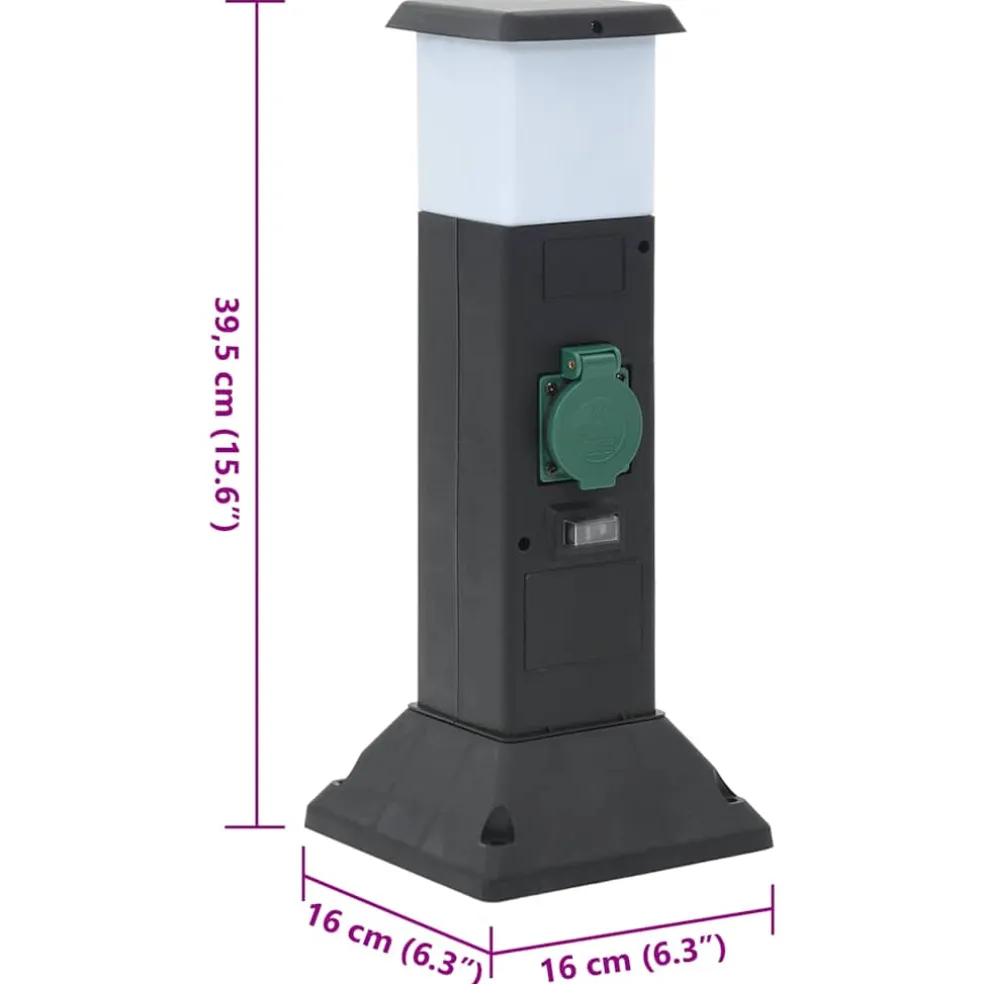 vidaXL Tuinstopcontact met lamp en grondpin 2-wegs 16x16x39,5 cm