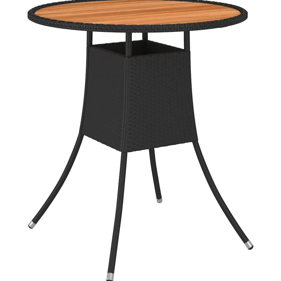 vidaXL Tuintafel Ø70 cm poly rattan en massief acaciahout zwart
