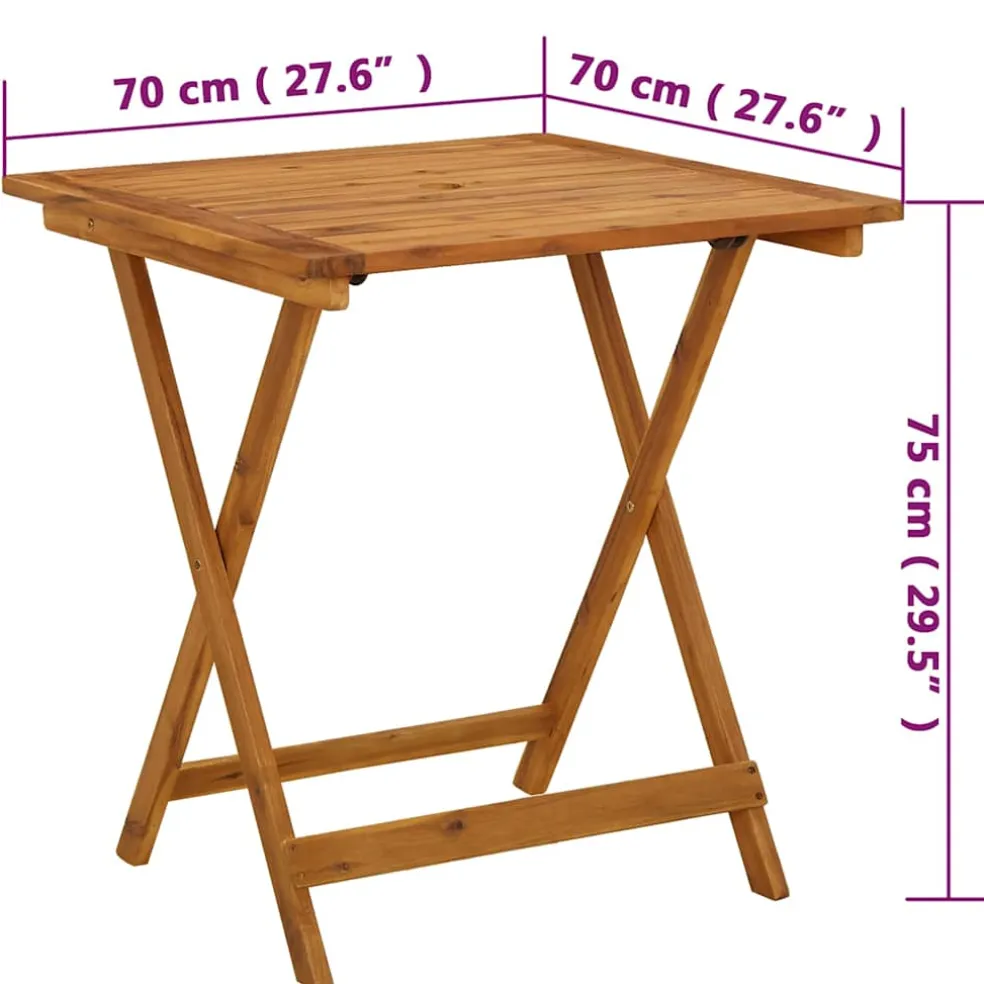 vidaXL Tuintafel inklapbaar 70x70x75 cm massief acaciahout