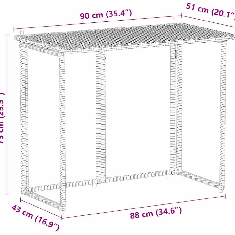 vidaXL Tuintafel inklapbaar 90x51x75 cm poly rattan grijs