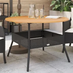 vidaXL Tuintafel met acaciahouten blad Ø110x71 cm poly rattan zwart