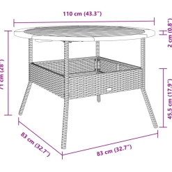 vidaXL Tuintafel met acaciahouten blad Ø110x71 cm poly rattan zwart