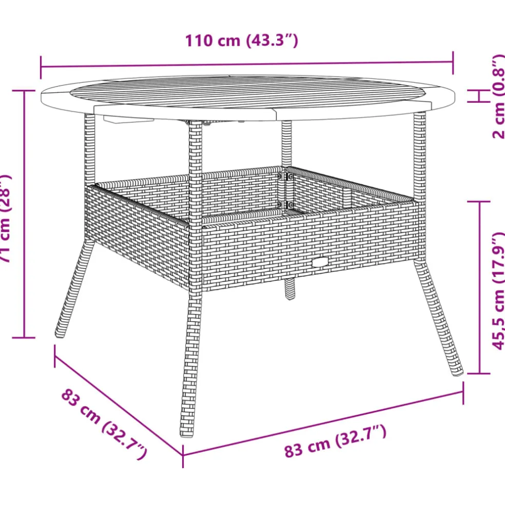 vidaXL Tuintafel met acaciahouten blad Ø110x71 cm poly rattan zwart