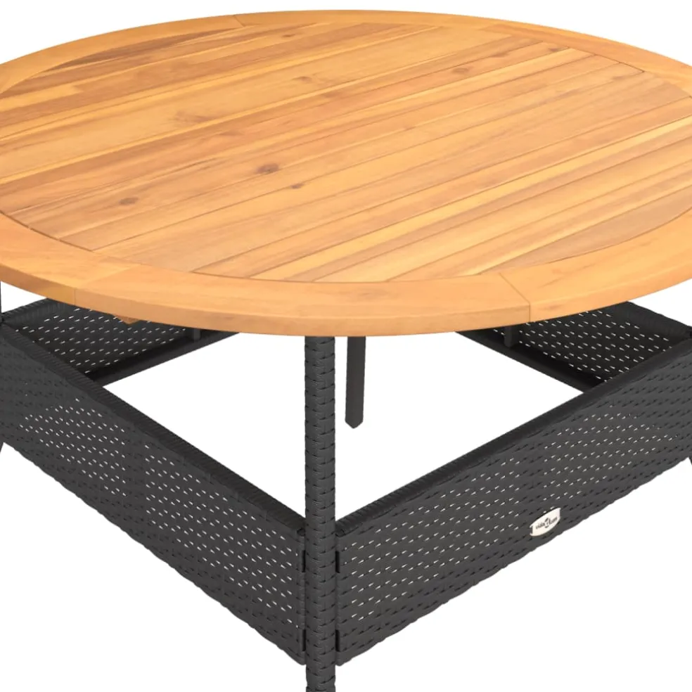 vidaXL Tuintafel met acaciahouten blad Ø110x71 cm poly rattan zwart