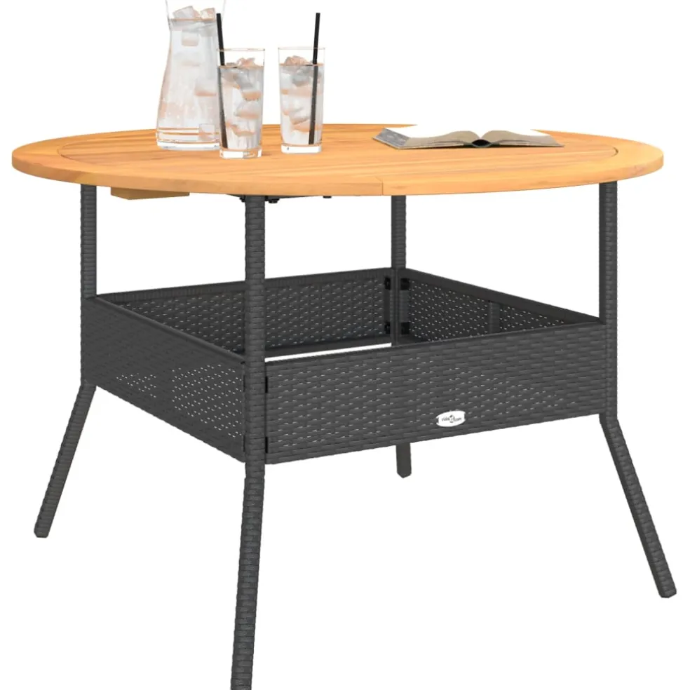 vidaXL Tuintafel met acaciahouten blad Ø110x71 cm poly rattan zwart