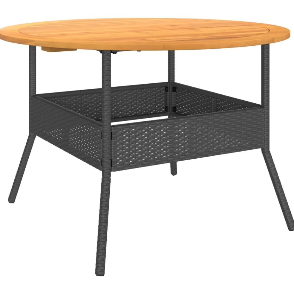 vidaXL Tuintafel met acaciahouten blad Ø110x71 cm poly rattan zwart
