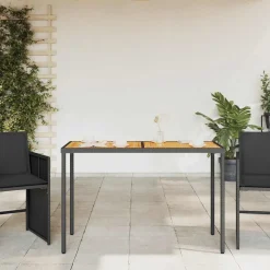 vidaXL Tuintafel met acaciahouten blad 115x54x74 cm poly rattan zwart
