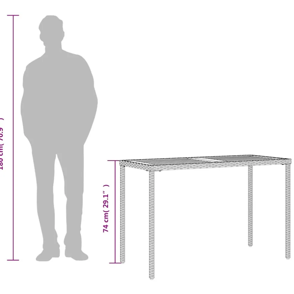 vidaXL Tuintafel met acaciahouten blad 115x54x74 cm poly rattan zwart