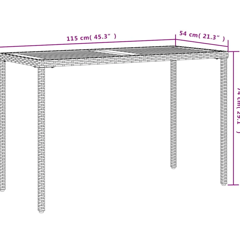 vidaXL Tuintafel met acaciahouten blad 115x54x74 cm poly rattan zwart