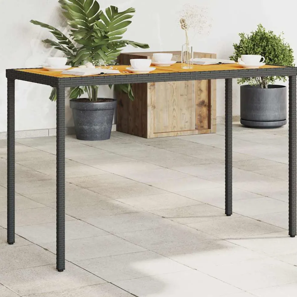 vidaXL Tuintafel met acaciahouten blad 115x54x74 cm poly rattan zwart