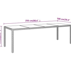 vidaXL Tuintafel met glazen blad poly rattan bruin