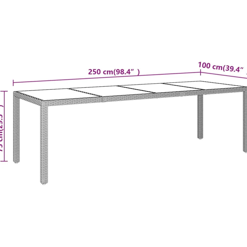 vidaXL Tuintafel met glazen blad poly rattan bruin