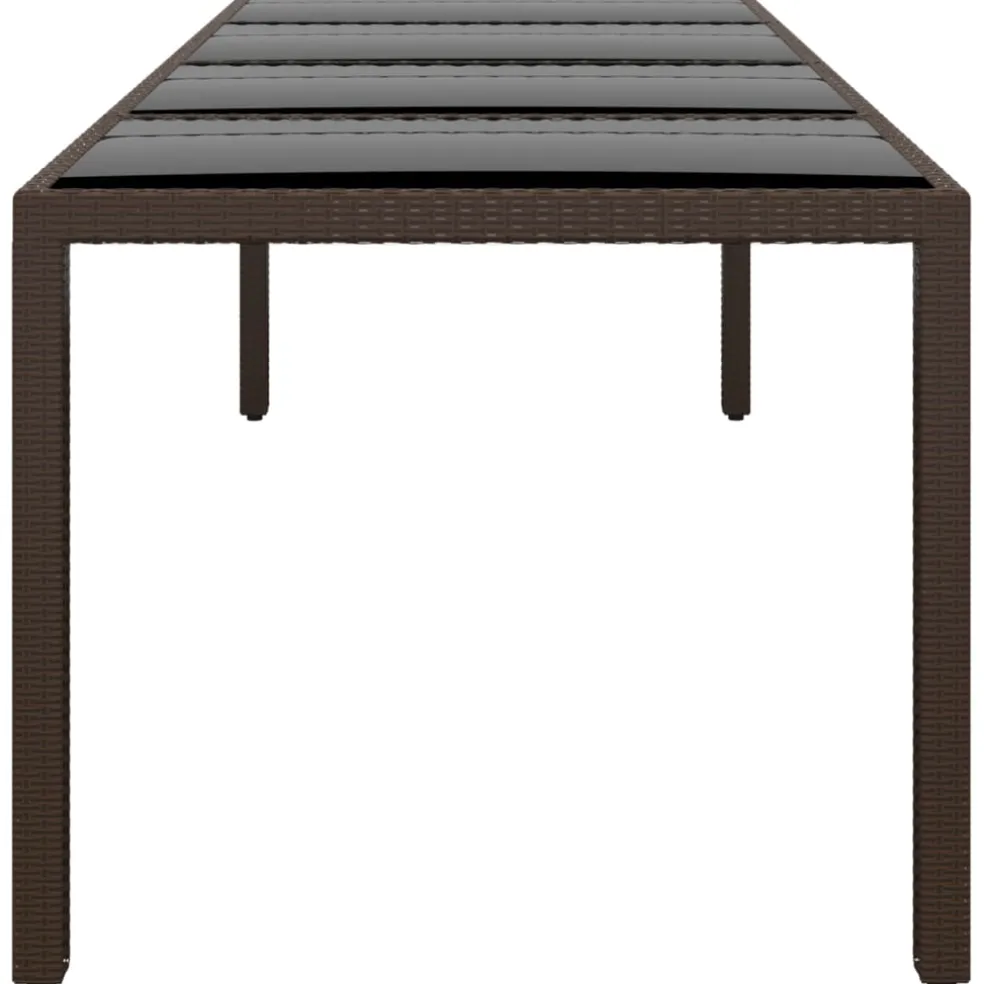 vidaXL Tuintafel met glazen blad poly rattan bruin