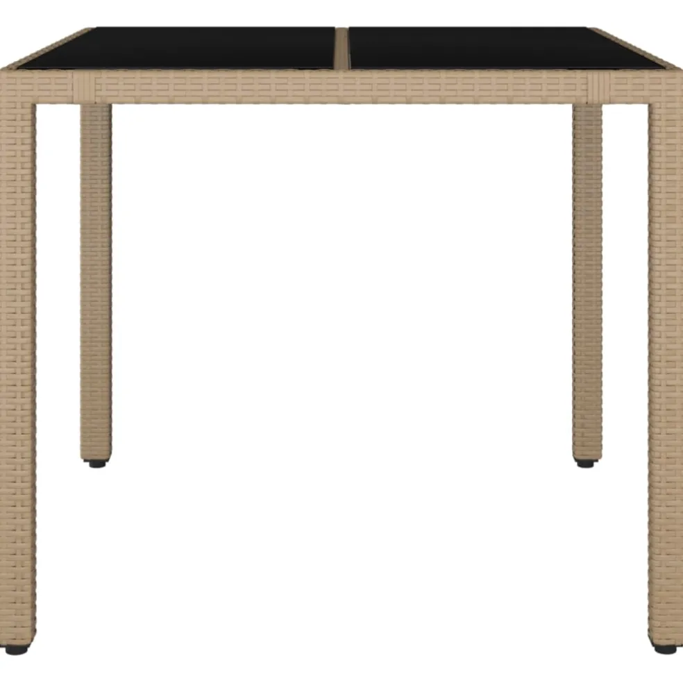 vidaXL Tuintafel met glazen blad poly rattan en gehard glas beige