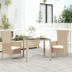 vidaXL Tuintafel met glazen blad poly rattan en gehard glas beige
